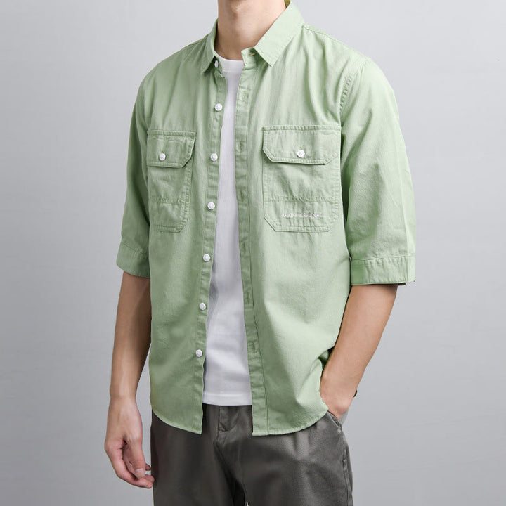 Buddha Stones Summer Buttons Down Two Decorative Pockets Men's Half Sleeve Cotton Shirt - image 8