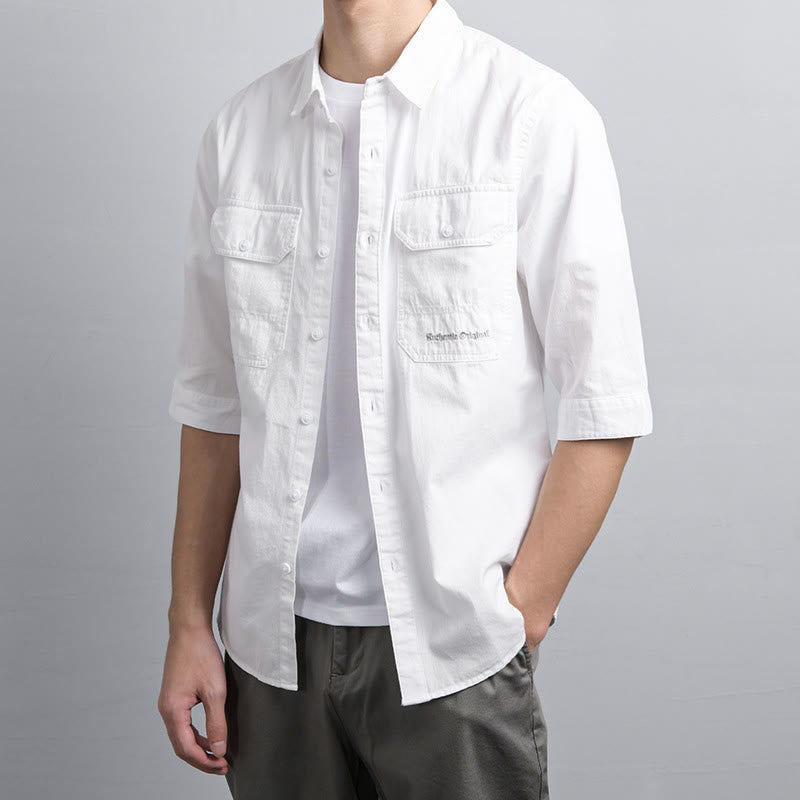 Buddha Stones Summer Buttons Down Two Decorative Pockets Men's Half Sleeve Cotton Shirt - image 13