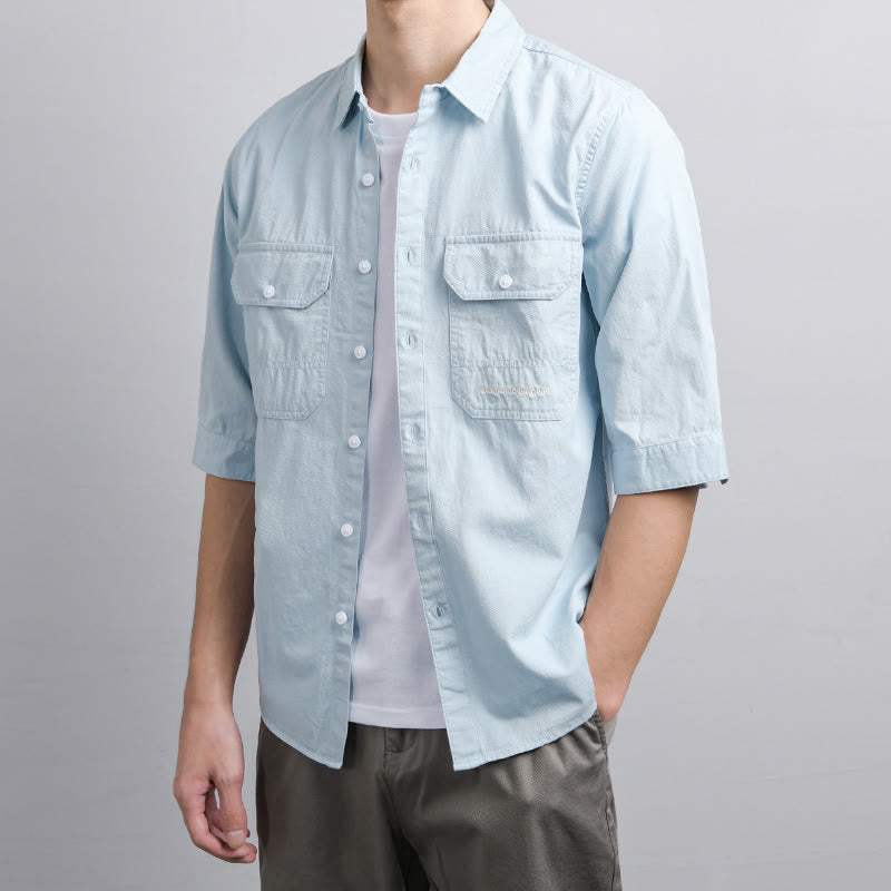 Buddha Stones Summer Buttons Down Two Decorative Pockets Men's Half Sleeve Cotton Shirt - image 5