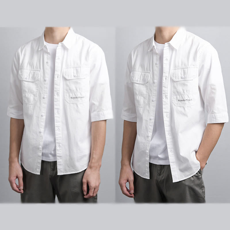 Buddha Stones Summer Buttons Down Two Decorative Pockets Men's Half Sleeve Cotton Shirt - image 14