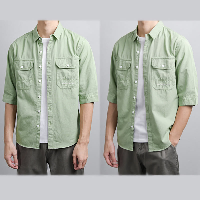 Buddha Stones Summer Buttons Down Two Decorative Pockets Men's Half Sleeve Cotton Shirt - image 9