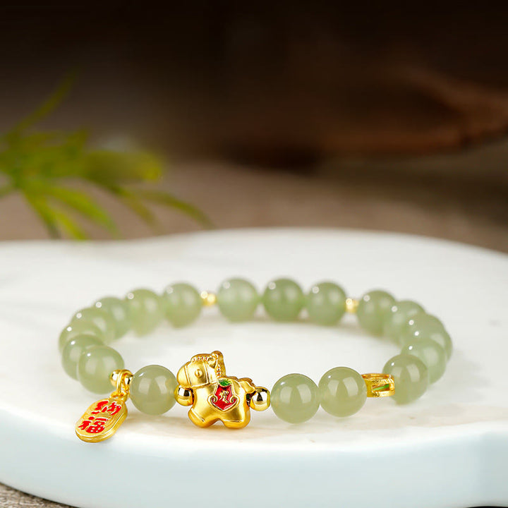 Buddha Stones Year Of The Horse Hetian Jade Abundance Bracelet - Hetian Jade(Wrist Circumference: 17cm) - 10mm - image 0