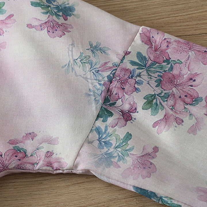 Buddha Stones Fall Purple Floral Green Leaves Print Frog-Button Stand Collar Long Sleeve Women's Cotton Shirt - image 8