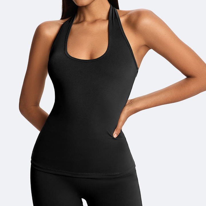 Buddha Stones Solid Crop Halter Backless Sleeveless Top Straight Leg Pants For Sports Fitness Yoga - Black(Top Only) - US14，UK/AU18，EU46 (2XL) - image 20