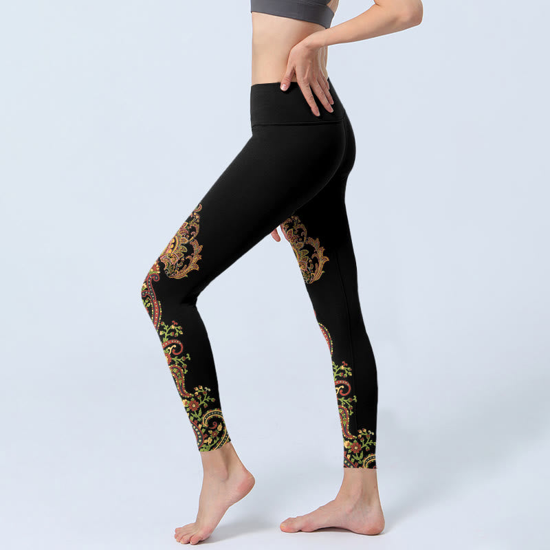 Buddha Stones Multicolor Paisley Floral Print Gym Leggings Women's Yoga Pants - image 2