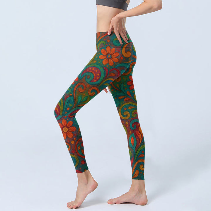 Buddha Stones Vibrant Swirling Florals Paisley Print Gym Leggings Women's Yoga Pants - image 2