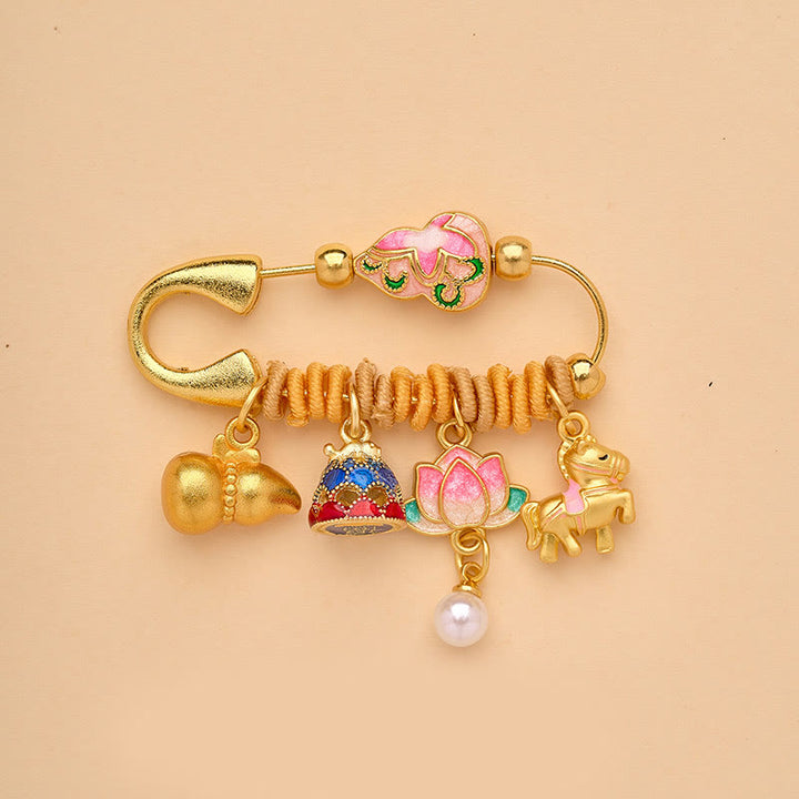 Buddha Stones Year Of The Horse Fu Character Lotus Attract Fortune Ruyi Handle Peace Buckle Luck Brooch - Lotus Gourd Horse - image 5