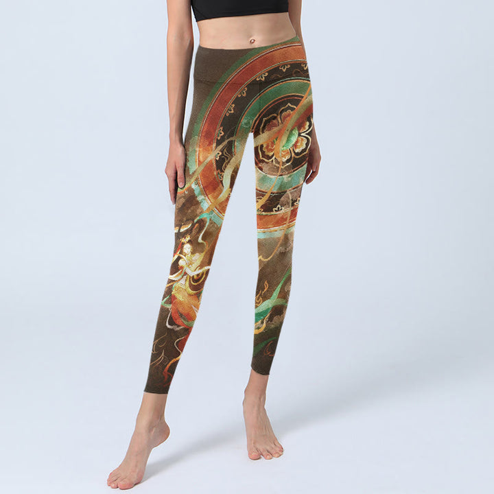 Buddha Stones Dunhuang Flying Apsaras Mandala Print Gym Leggings Women's Yoga Pants - image 5