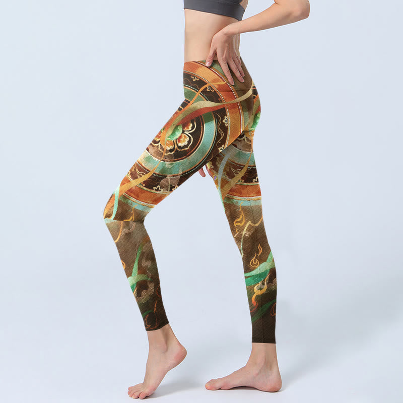 Buddha Stones Dunhuang Flying Apsaras Mandala Print Gym Leggings Women's Yoga Pants - image 2