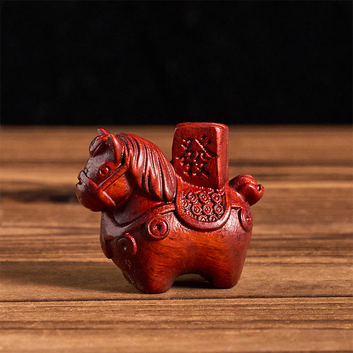 Buddha Stones Year of the Horse Get rich Green Sandalwood Small Leaf Red Sandalwood Linden Wood Animals Positive Decoration - Small Leaf Red Sandalwood(51*54*30mm) - image 14