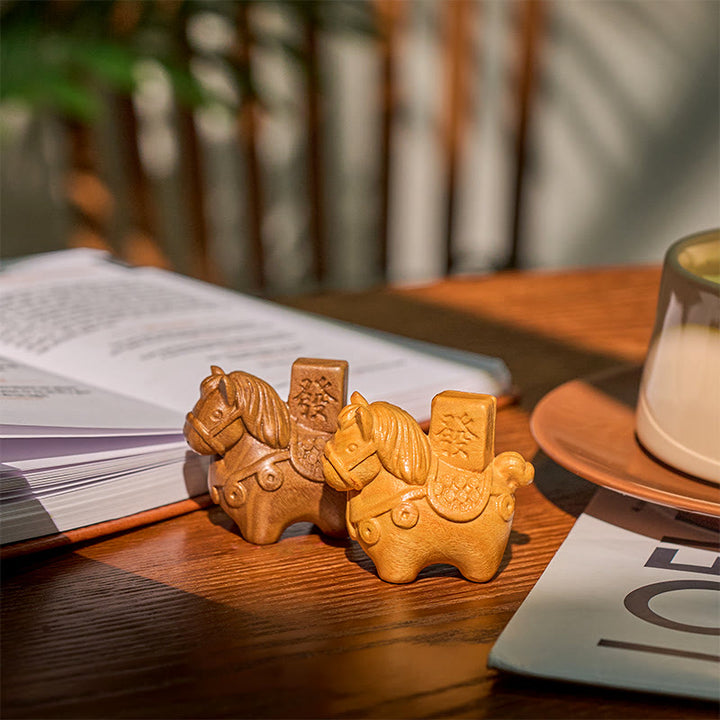 Buddha Stones Year of the Horse Get rich Green Sandalwood Small Leaf Red Sandalwood Linden Wood Animals Positive Decoration - image 21