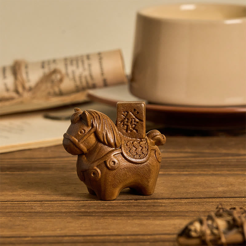 Buddha Stones Year of the Horse Get rich Green Sandalwood Small Leaf Red Sandalwood Linden Wood Animals Positive Decoration - image 1