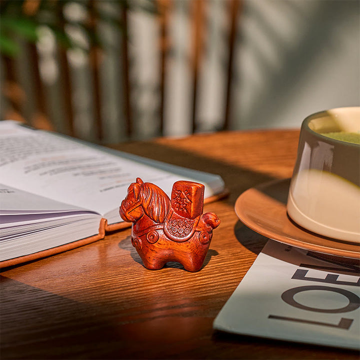 Buddha Stones Year of the Horse Get rich Green Sandalwood Small Leaf Red Sandalwood Linden Wood Animals Positive Decoration - image 17