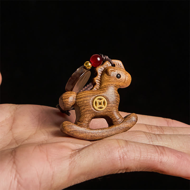 Buddha Stones Year of the Horse Rainbow Eucalyptus Small Leaf Red Sandalwood Linden Wood Ebony Carved Positive Key Chain - image 24