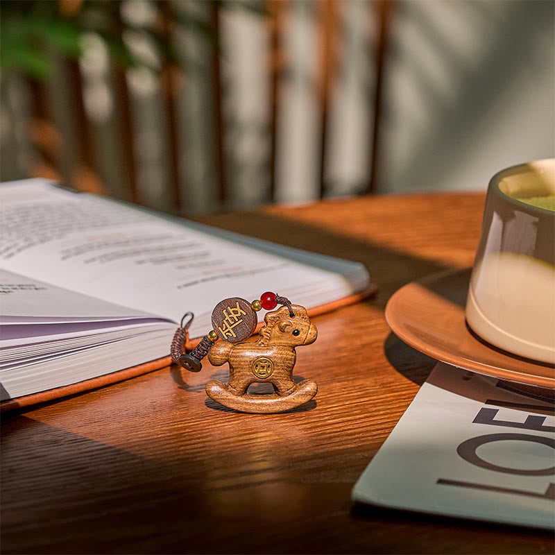 Buddha Stones Year of the Horse Rainbow Eucalyptus Small Leaf Red Sandalwood Linden Wood Ebony Carved Positive Key Chain - image 23