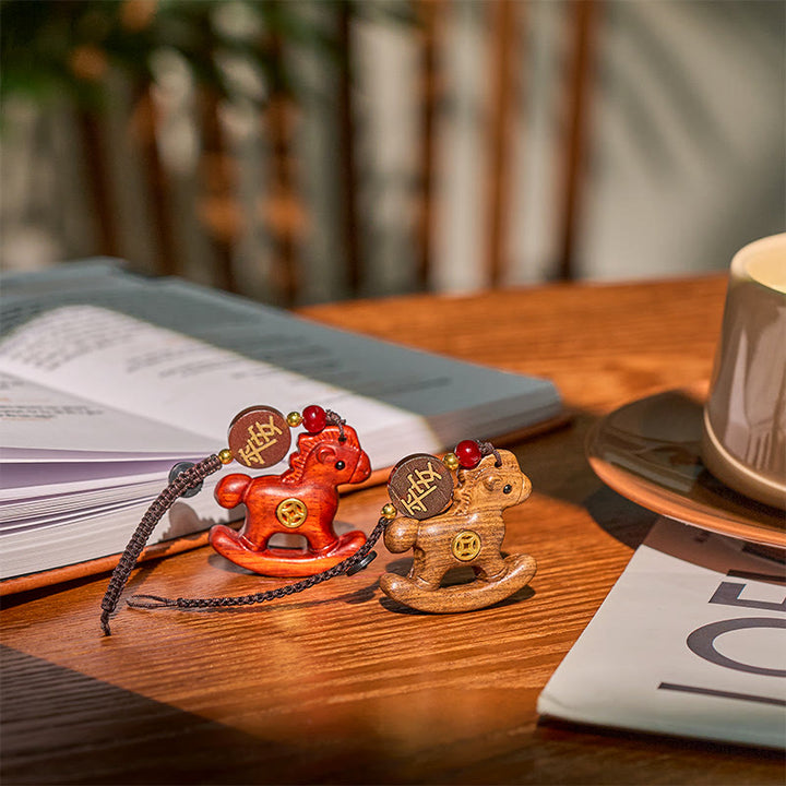 Buddha Stones Year of the Horse Rainbow Eucalyptus Small Leaf Red Sandalwood Linden Wood Ebony Carved Positive Key Chain - image 28