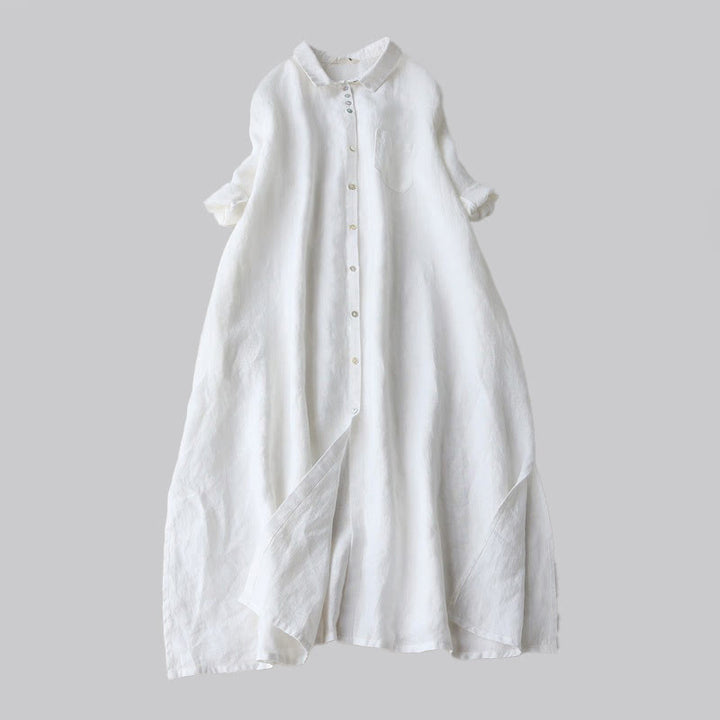 Buddha Stones Fall Solid Buttons Down Lapel Design Three Quarter Sleeve Women's Knee Length Dress With Pockets - White - US12，UK/AU16，EU44 (2XL) - image 4