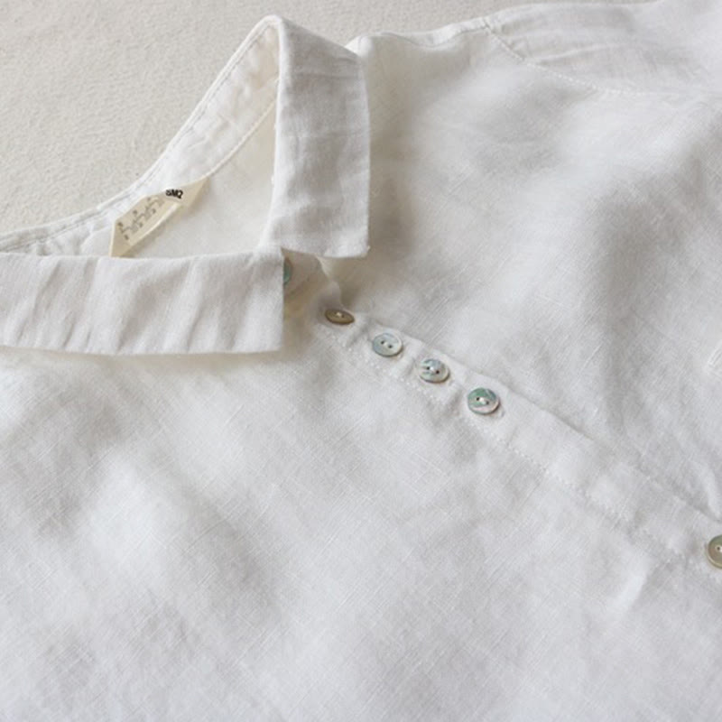 Buddha Stones Fall Solid Buttons Down Lapel Design Three Quarter Sleeve Women's Knee Length Dress With Pockets - image 5