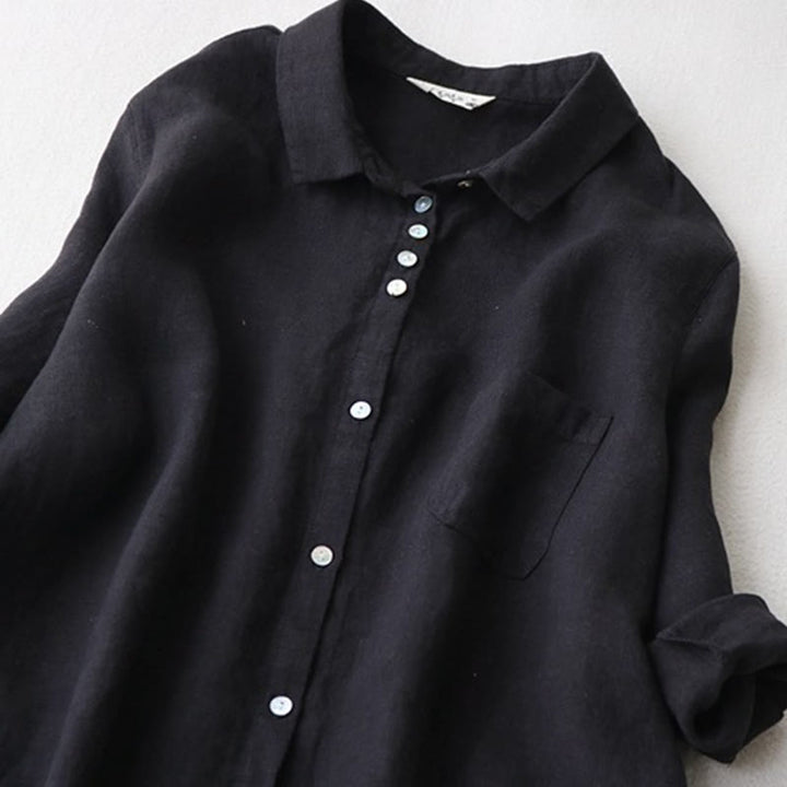 Buddha Stones Fall Solid Buttons Down Lapel Design Three Quarter Sleeve Women's Midi Dress With Pockets - image 1