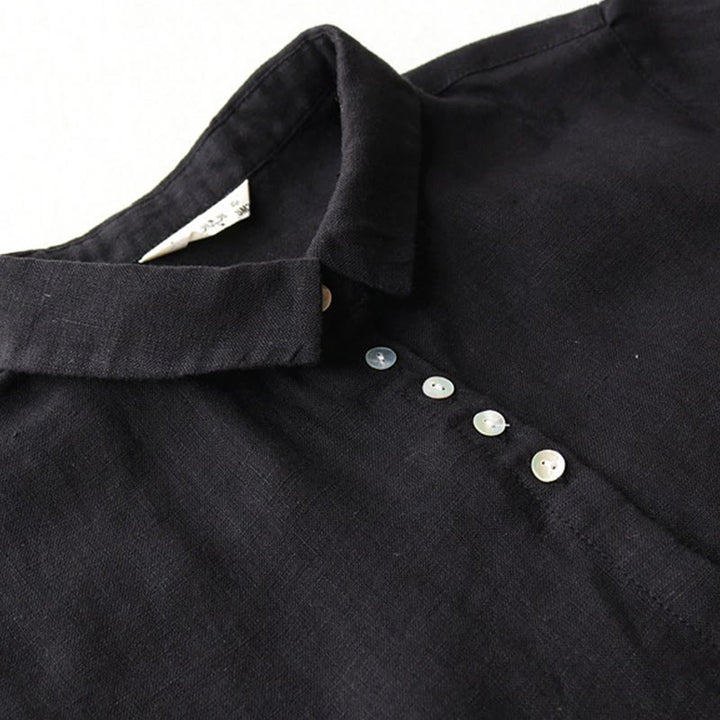 Buddha Stones Fall Solid Buttons Down Lapel Design Three Quarter Sleeve Women's Knee Length Dress With Pockets - image 2