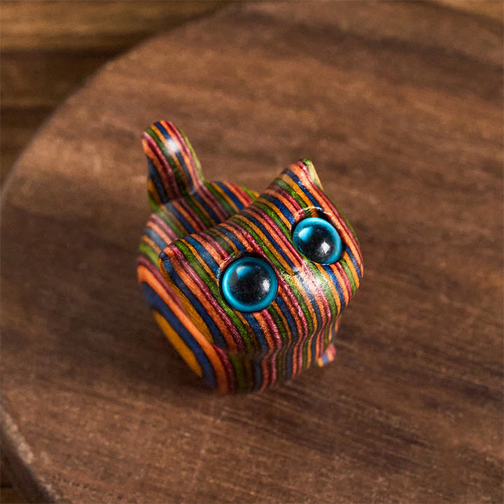 Buddha Stones Carved Cute Kitten Rainbow Eucalyptus Reduce Stress Decoration - Blue Eyes Cat(3.3*3.2*2.1cm) - image 0