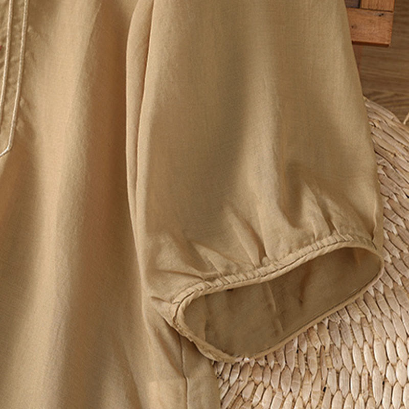 Buddha Stones Frog-button Stand Collar Embroidered Flower Elastic Cuff Three Quarter Sleeve Women's Shirt - image 11