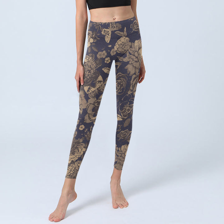 Buddha Stones Retro Color Scheme Flower Butterfly Leaf Print Gym Leggings Women's Yoga Pants - image 5