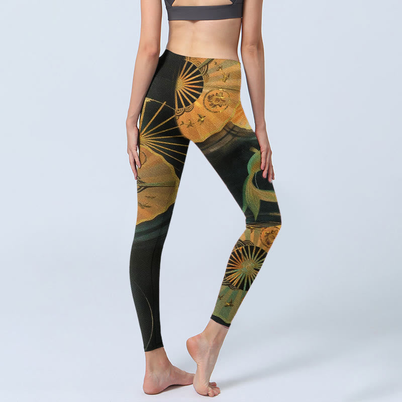 Buddha Stones Gorgeous Folding Fan Koi Fish Print Gym Leggings Women's Yoga Pants - image 4