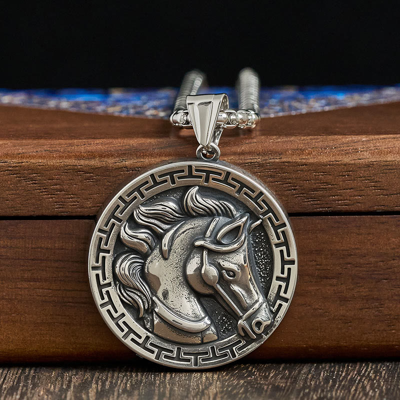 Buddha Stones Year Of The Horse Titanium Steel Balance Necklace Pendants - image 2