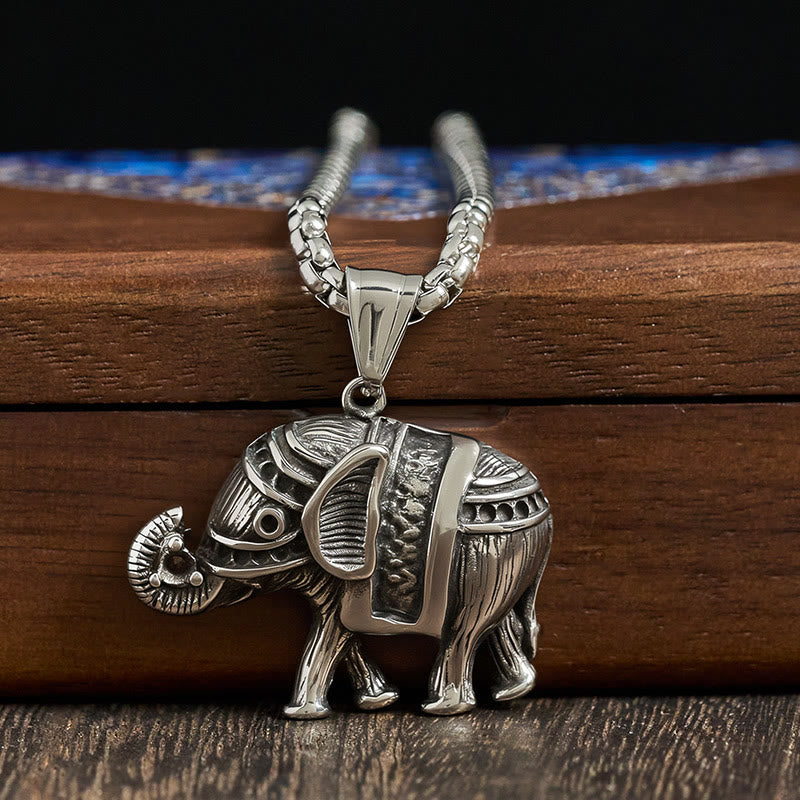 Buddha Stones Titanium Steel Elephant Strengthen Necklace Pendants - image 2