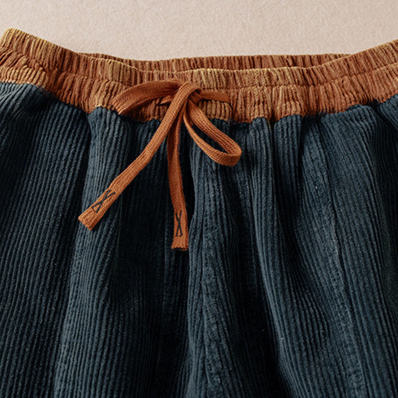 Buddha Stones Color Contrast Corduroy Cotton Women's Thermal Fleece-Lined Harem Pants With Pockets - image 30