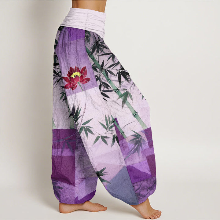 Buddha Stones Cotton Colorful Bamboo Lotus Geometric Shapes Pattern Women's Elastic Waist Harem Pants - image 7