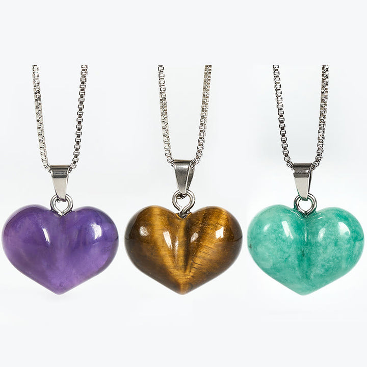 Buddha Stones Heart Design Amethyst Topaz Pink Crystal Opal Tiger Eye White Crystal Red Jasper Amazonite Green Aventurine Black Obsidian Citrine Balance Necklace Pendant - image 0