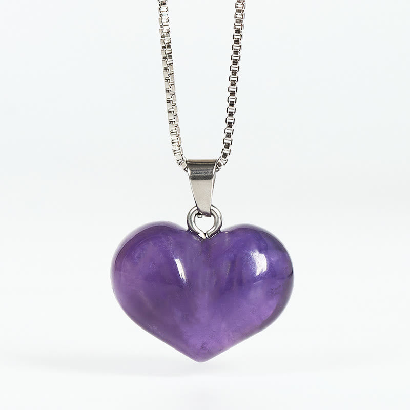 Buddha Stones Heart Design Amethyst Topaz Pink Crystal Opal Tiger Eye White Crystal Red Jasper Amazonite Green Aventurine Black Obsidian Citrine Balance Necklace Pendant - Amethyst - image 1