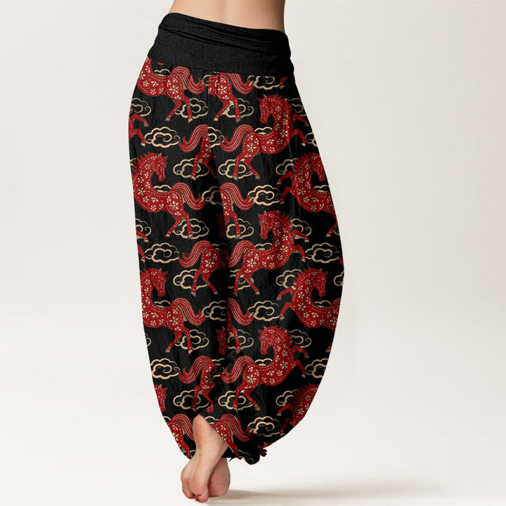 Buddha Stones Cotton Gorgeous Horse Cloud Pattern Women's Elastic Waist Harem Pants - image 1