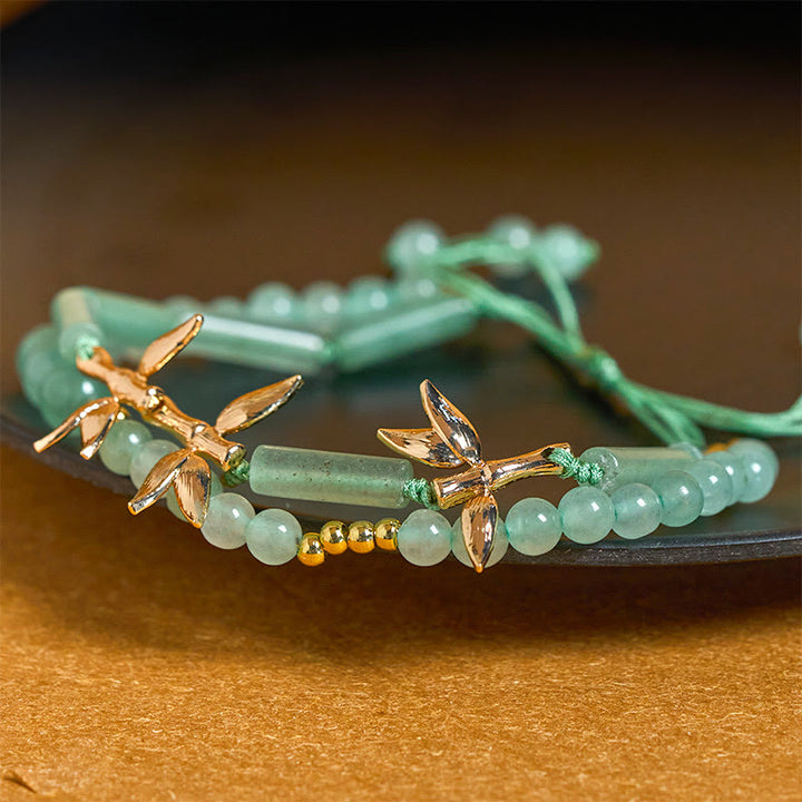 Buddha Stones Bamboo Design Double Layer Green Aventurine Strength Balance Bracelet - image 3