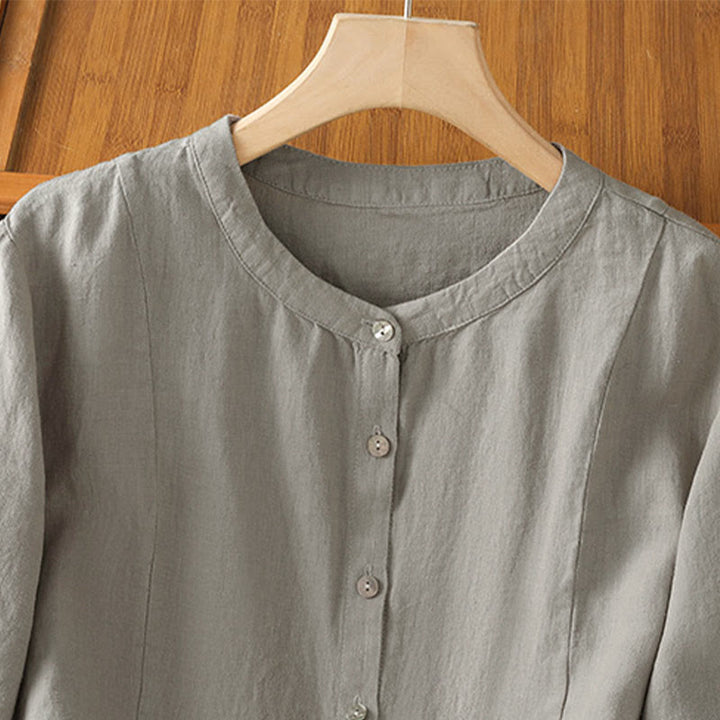 Buddha Stones Fall Commute Patchwork Plain Design Long Sleeve Women's Cotton Buttons Shirt - image 11