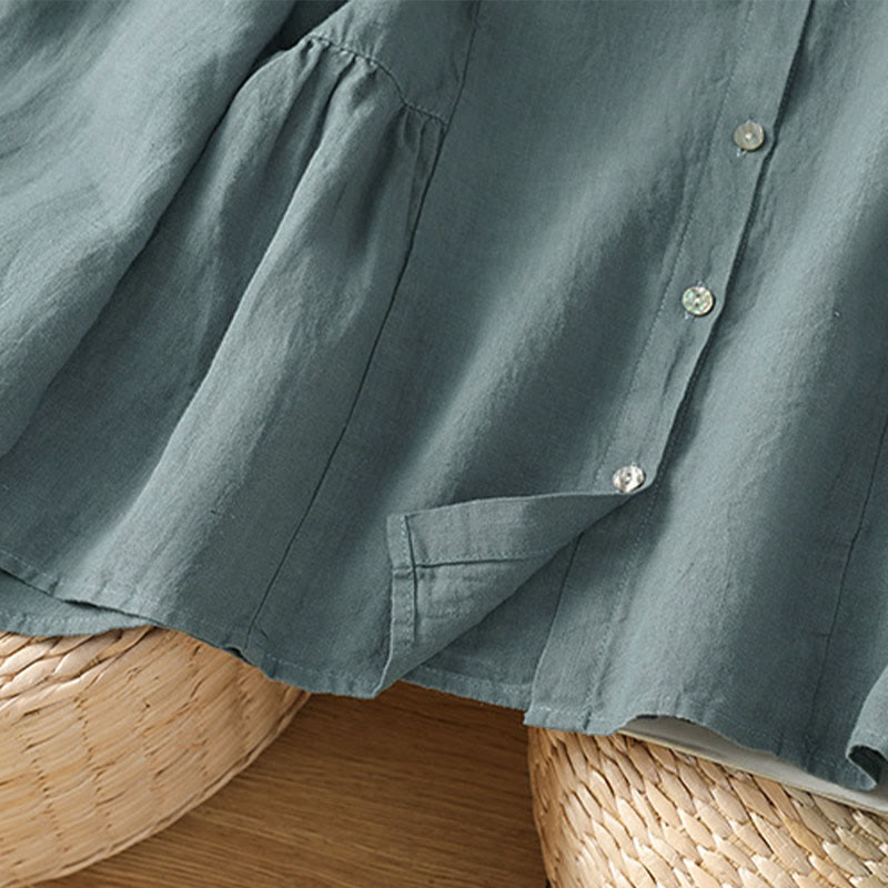 Buddha Stones Fall Commute Patchwork Plain Design Long Sleeve Women's Cotton Buttons Shirt - image 24