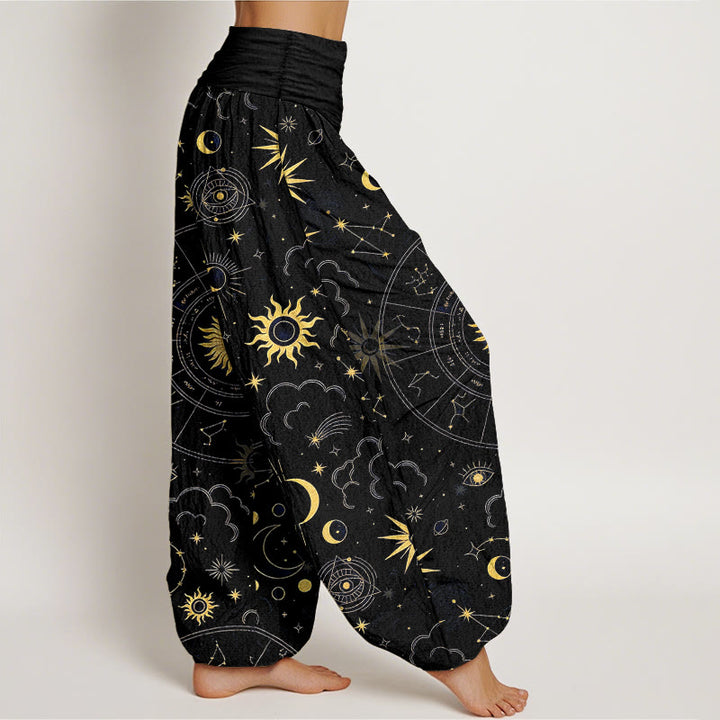 Buddha Stones Cotton Gorgeous Sun Moon Star Constellation Cloud Pattern Women's Elastic Waist Harem Pants - image 7