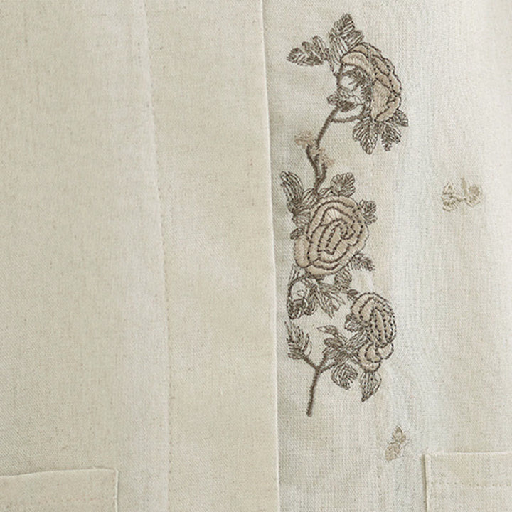 Buddha Stones Commute Embroidery Floral Pattern Three Quarter Sleeve Women's Cotton Shirt With Pockets - image 14