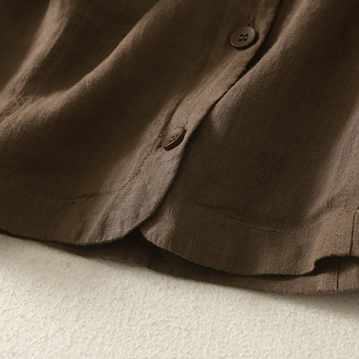 Buddha Stones Summer Solid Color V-Neck Buttons Simple Design Women's Short Sleeve Shirt - image 21