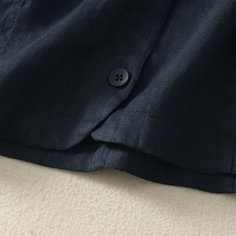 Buddha Stones Summer Solid Color V-Neck Buttons Simple Design Women's Short Sleeve Shirt - image 17