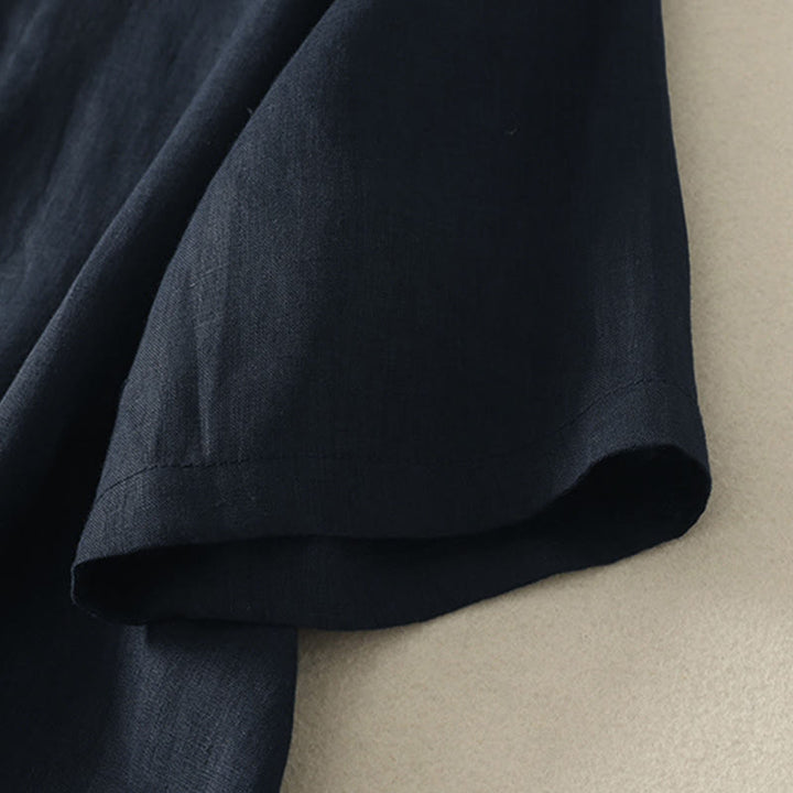 Buddha Stones Summer Solid Color V-Neck Buttons Simple Design Women's Short Sleeve Shirt - image 16