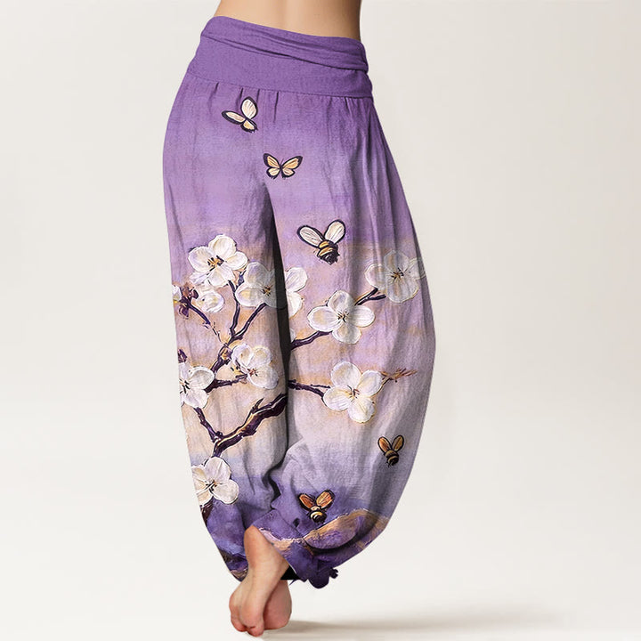 Buddha Stones Cotton Colourful Flower Butterfly Bee Pattern Women's Elastic Waist Harem Pants - image 6