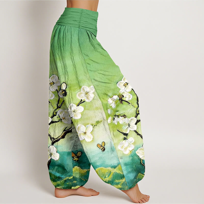 Buddha Stones Cotton Colourful Flower Butterfly Bee Pattern Women's Elastic Waist Harem Pants - image 10