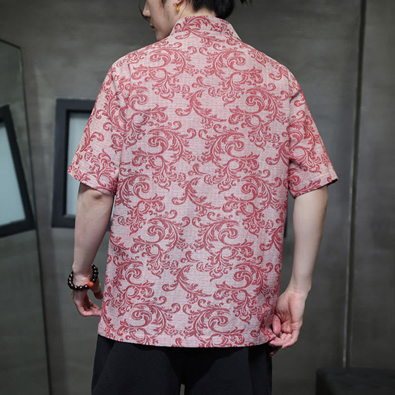 Buddha Stones Summer Floral Vine Pattern Tang Suit Men's Frog-Button Short Sleeve Shirt With Pockets - image 15