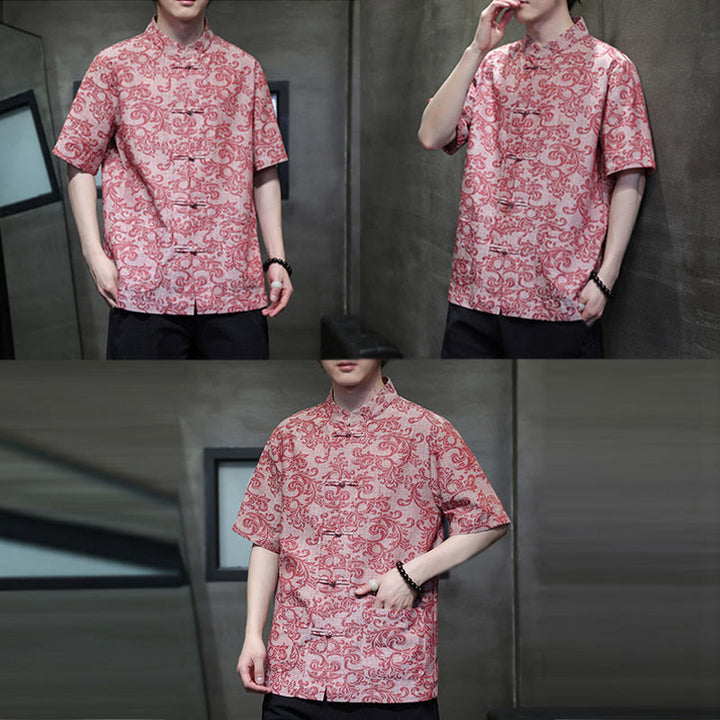 Buddha Stones Summer Floral Vine Pattern Tang Suit Men's Frog-Button Short Sleeve Shirt With Pockets - image 21