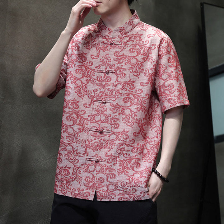 Buddha Stones Summer Floral Vine Pattern Tang Suit Men's Frog-Button Short Sleeve Shirt With Pockets - image 19