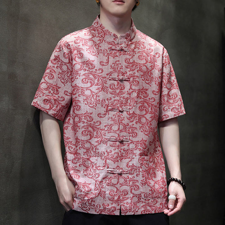 Buddha Stones Summer Floral Vine Pattern Tang Suit Men's Frog-Button Short Sleeve Shirt With Pockets - image 20