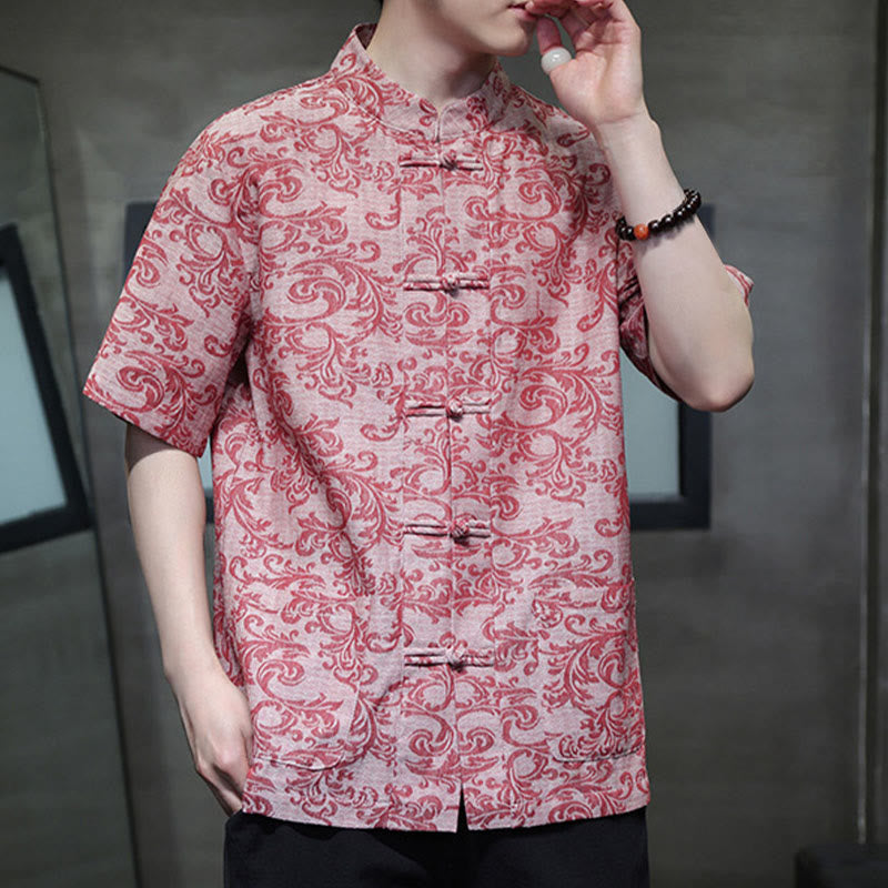 Buddha Stones Summer Floral Vine Pattern Tang Suit Men's Frog-Button Short Sleeve Shirt With Pockets - image 17